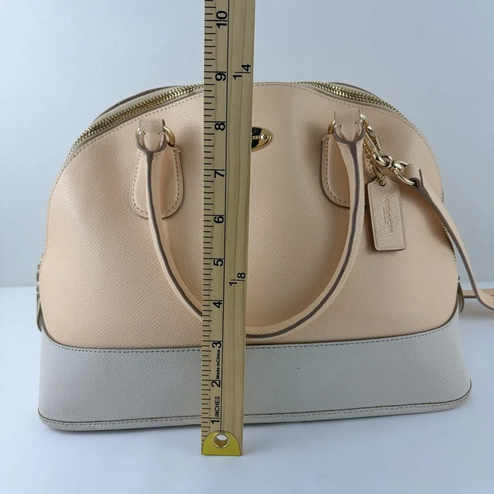 Coach‎ Colorblock Pebbled Leather Dome Satchel Crossbody Peach Ivory